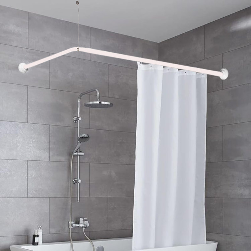 Evideco Wall Mounted Adjustable LShaped Corner Bathtub Curtain Rod 37